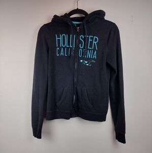 Hollister Black Hoodie with Blue Logo